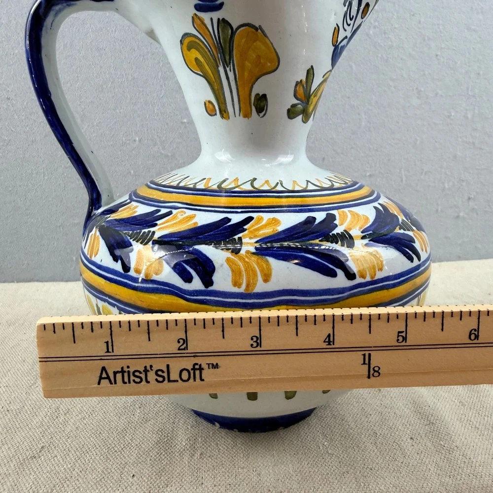 Vintage Spanish Majolica Art‎ Pottery Pitcher Signed VE Monogram Espana
